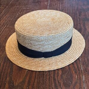 Italian Straw Boater Hat with Black Ribbon